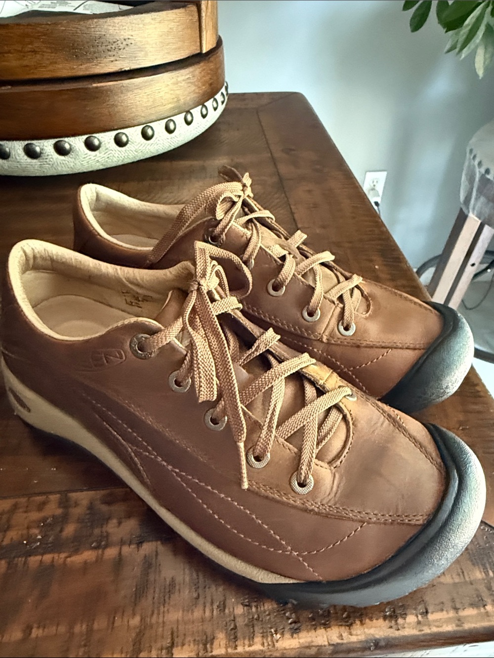 Keen Toyah Tan Leather Lace-Up Casual Shoes